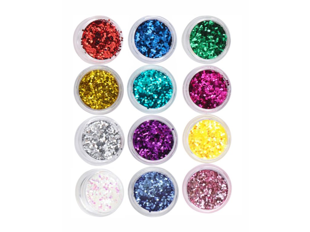 Trblietky glitrové veľké – sada 12 farieb
