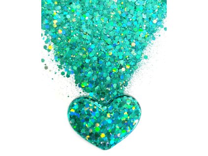 Holografické glitrové trblietky do živice 10 g – modrozelené