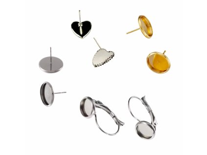 Kovová náušnicová a puzetová lůžka k dekorování pryskyřicí