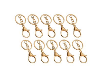 Kroužky na klíče s řetízkem a karabinou – zlatá barva