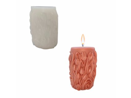 Silikonová forma na svíčku – válec s motivem tulipánů