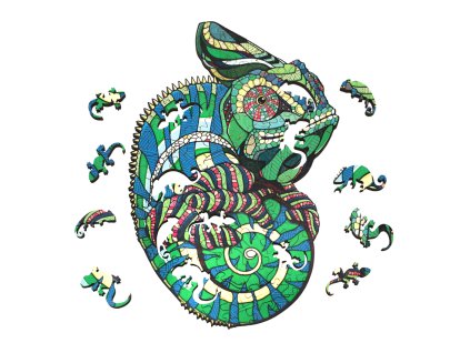 Dřevěné puzzle — chameleon