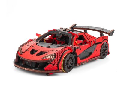 Dřevěná 3D stavebnice —  závodní auto červené