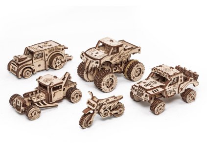 Dřevěná 3D stavebnice — Sada vozidel