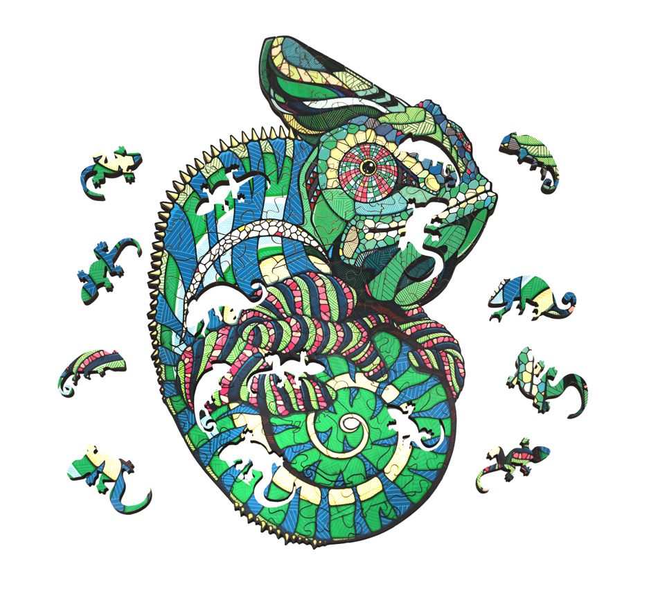 Dřevěné puzzle — chameleon