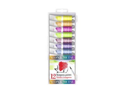 Temperové farby ICO metalické a neónové 16ml /8metal.+4neon