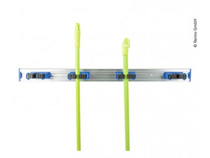 Držák na smeták s 5 sponami v modré barvě, 70 cm