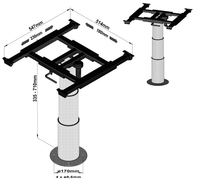 Jednosloupový zvedací rám, posunutí X=180 mm, Y=230 mm