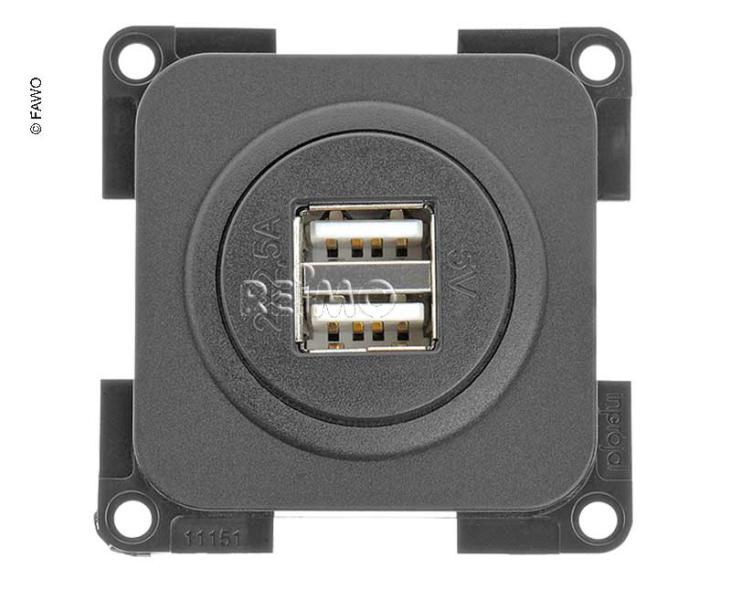 Dvojitá nabíjecí zásuvka USB, břidlicově šedá, volná