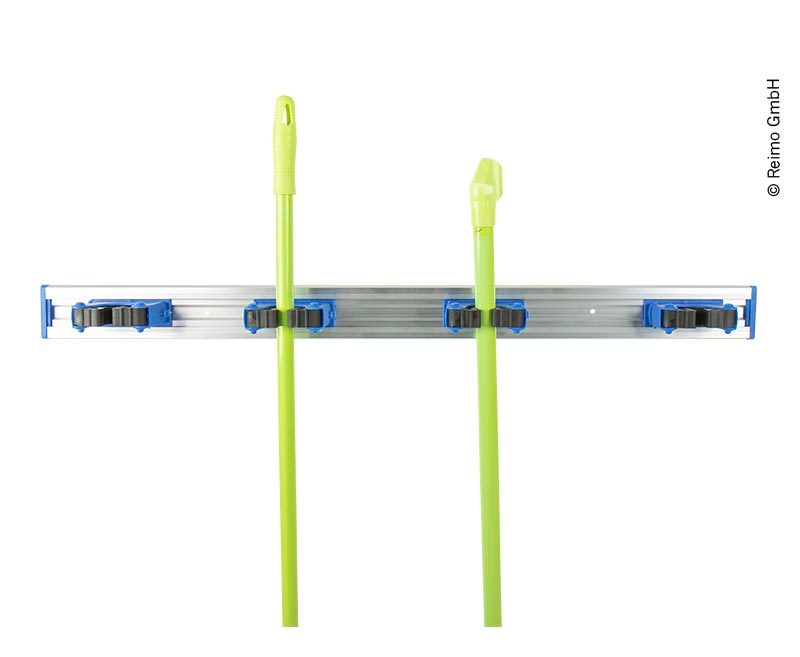 Držák na smeták s 5 sponami v modré barvě, 70 cm