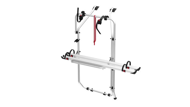 Nosič kol Fiamma Carry Bike pro VW T5/T6/T6.1 s křídlovými dveřmi ve stříbrné barvě