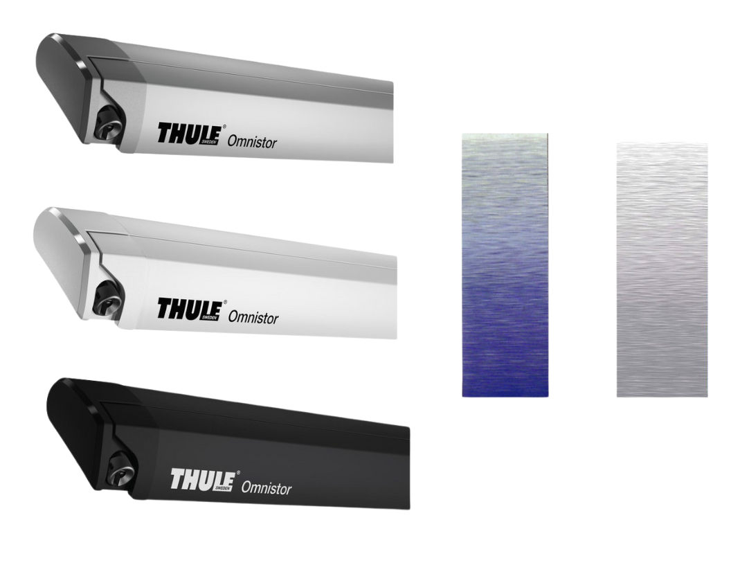 Střešní markýza Thule Omnistor 6300 Barva krytu: Eloxovaná šedá, Délka markýzy: 4,5 m, Barva tkaniny: Safírově modrá