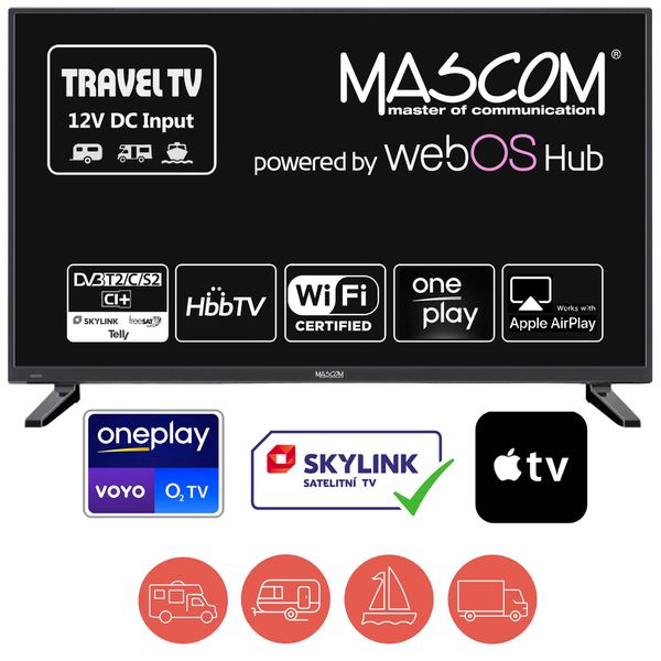 Televize MASCOM TVMC28TFW11, WebOS, DVB-T2/S2, WIFI, 12V DC Travel TV