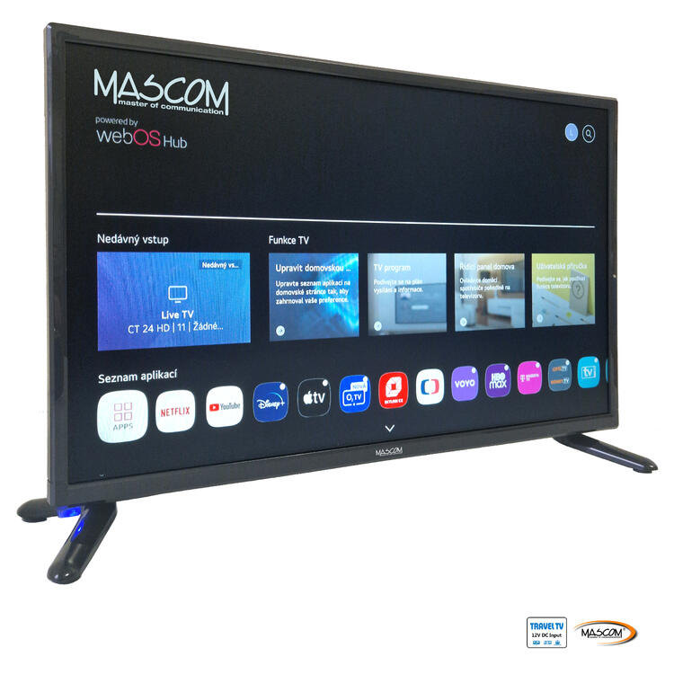 Televize MASCOM MC22TFW11, WebOS, DVB-T2/S2, Wifi, 12V DC. Travel TV