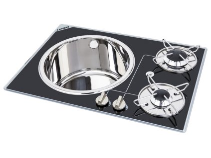 Kombinovaný varič s drezom CARBEST - 2 plamene s bezpečnostným sklom