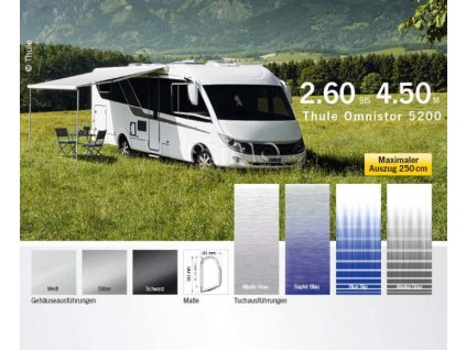 Thule Omnistor 5200 Bočná markíza 1,90 m - 5,00 m, strieborný poťah (Varianta Mark.O 5200 výtlak 4,5m)