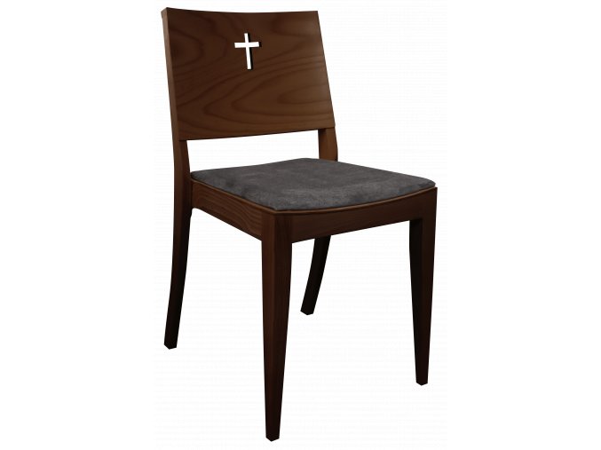 Walnut židle pro církve s křížem a speciálním vzorem čalounění | Ressed