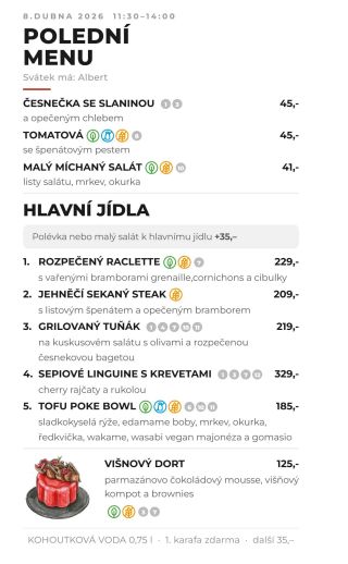 Přijďte ochutnat naše polední menu! Každý den pro vás chystáme čerstvé speciality, které si můžete vychutnat přímo u nás...
