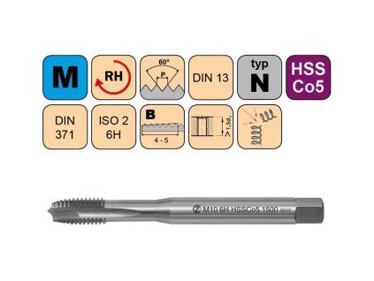 Nástroje CZ Strojný závitník M 6 x 1 HSSCo5 DIN 371, B