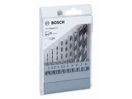 Bosch 9-dielna sada vrtákov do kovu HSS-R PointTeQ so šesťhrannou stopkou, 2 – 8 mm