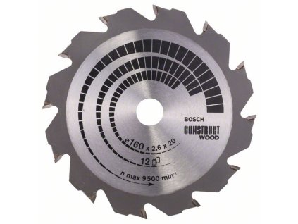 Bosch Pílový kotúč Construct Wood 160 x 16/20 x 2,6 mm, 12 zubov FWF