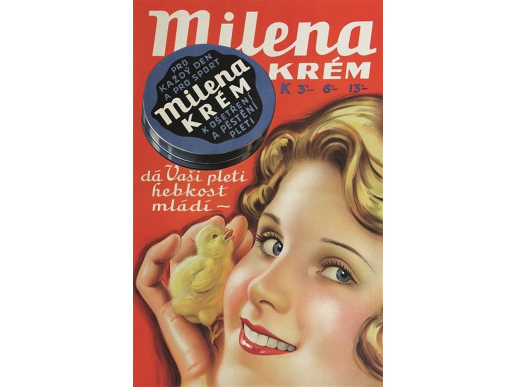 Plechová retro cedule / plakát - Milena krém
