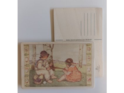 Dřevěná velikonoční pohlednice - Pletení pomlásky