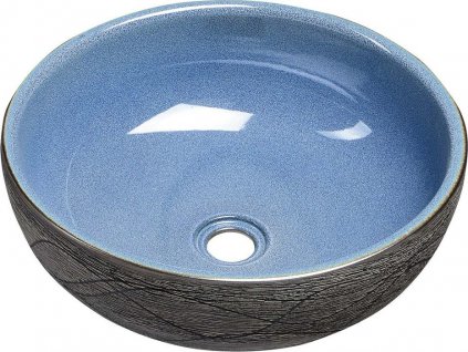 PRIORI keramické retro umyvadlo na desku, Ø 41 cm, modrá/šedá PI020