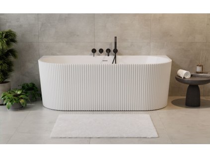 Olsen Spa Volně stojící vana LEYA bílá, sifon se štěrbinovým přepadem - Barva - Bílá, Barva sifonu - Zlatá, Rozměr vany - 150 × 75 cm VANLEY150WNZ