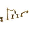 ANTEA five-element bath rim mixer with retro spout, bronze 3886