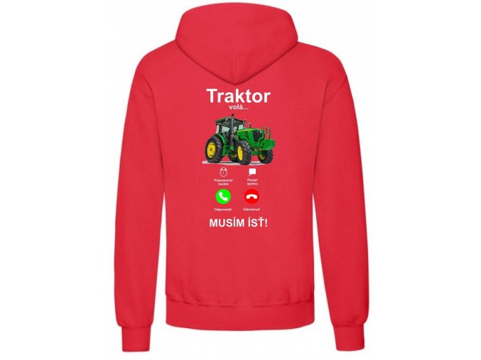 Mikina červená zadok Traktor volá