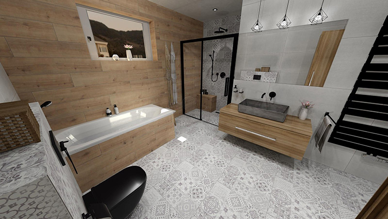 Kúpeľňový hit je čierna a niečo s prírody..