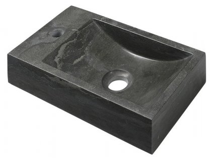 Sapho BLOK kamenné umývadlo 40x22cm, batéria vľavo, čierny Antracit 2401-38