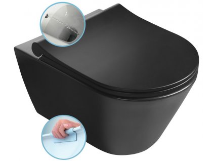 Sapho AVVA CLEANWASH závesná WC misa s bidet. spŕškou, Rimless, 35,5x53cm, čierna mat 100312-110