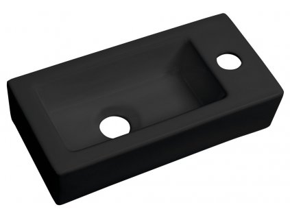 Sapho SMALL ZOE keramické umývadlo 37x18 cm, otvor pre batériu vpravo, čierna mat AR495B