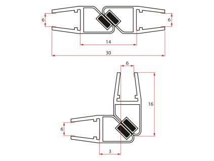 Pilot sada 45° magnetických tesnenie pre 2 dvere NDPT-09