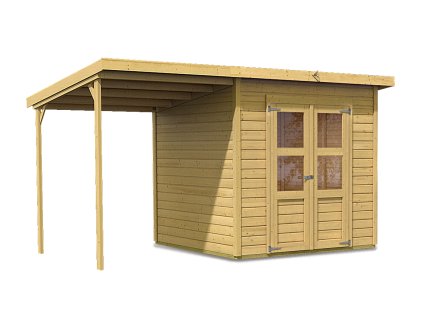 drevený domček KARIBU MERSEBURG 5 + prístavok 166 cm (68767) natur LG1703 LG1703