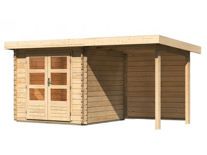 drevený domček KARIBU BASTRUP 2 + prístavok 200 cm vrátane zadnej steny (9300) natur LG2808