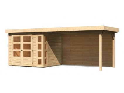 drevený domček KARIBU KERKO 3 + prístavok 280 cm vrátane zadnej steny (9187) natur LG2960