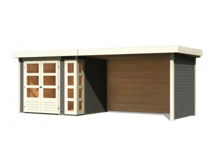 drevený domček KARIBU KERKO 3 + prístavok 280 cm vrátane zadnej a bočnej steny (82939) terragrau LG2963