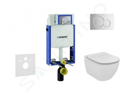 Geberit Kombifix Modul na závesné WC s tlačidlom Sigma01, lesklý chróm + Ideal Standard Tesi - WC a doska, Aquablade, SoftClose 110.302.00.5 NU2