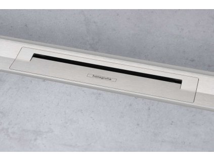 Hansgrohe RainDrain Flex Lineárny sprchový žľab s roštom z nehrdzavejúcej ocele 1200, ku stene, skrátiteľný, kefovaná nerezová 56054800-HG