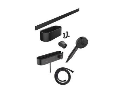 Hansgrohe WallStoris Set sprchovej hlavice 105, 3 prúdy, termostatu a kúpeľňových doplnkov, matná čierna 24250670-HG