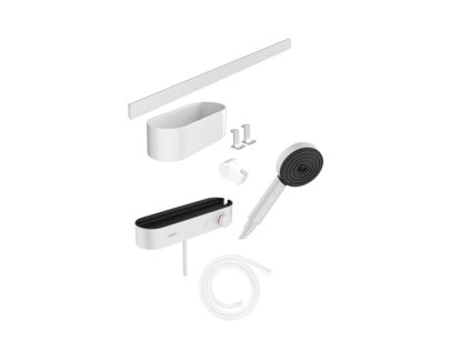 Hansgrohe WallStoris Set sprchovej hlavice 105, 3 prúdy, termostatu a kúpeľňových doplnkov, matná biela 24250700-HG