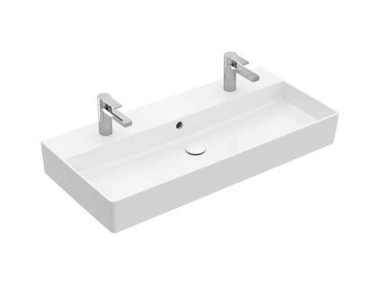 Villeroy & Boch Memento 2.0 Dvojumývadlo nábytkové 1000x470 mm, s prepadom, 2 otvory na batériu, CeramicPlus, alpská biela 4A221LR1