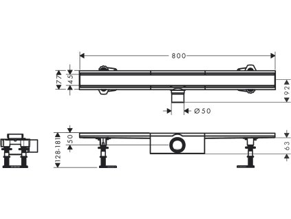 Hansgrohe RainDrain Compact Sprchový žľab 80 cm, s roštom, kefovaná nerezová oceľ 56178800-HG