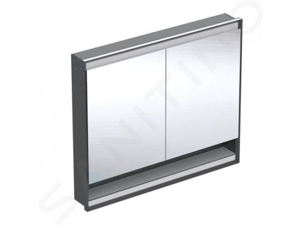 Geberit ONE Zrkadlová skrinka s LED osvetlením, 1050x900x150 mm, 2 dvierka, s nikou, vstavaná, matná čierna 505.824.00.7