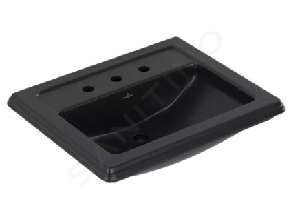Villeroy & Boch Hommage Umývadlo 630x525 mm, s prepadom, 3 otvory na batériu, CeramicPlus, Pure Black 7102A1R7