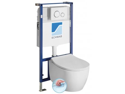 Závesné WC SENTIMENTI Rimless s podomietkovou nádržkou a tlačidlom Schwab, biela 10AR02010SV-SET5