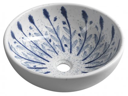 Sapho PRIORI keramické umývadlo na dosku Ø 41 cm, bielá s modrým vzorom PI028